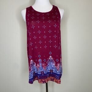 NWT Flowy Tank Top Sz Large Burgundy Blue Orange Medallion